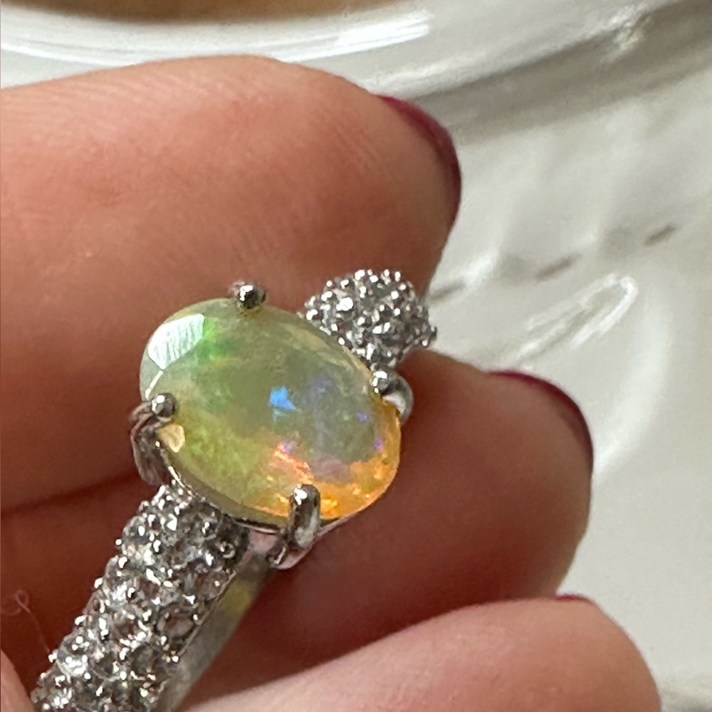 Lab created Opal & Sz Sterling Silver Ring Sz 6
